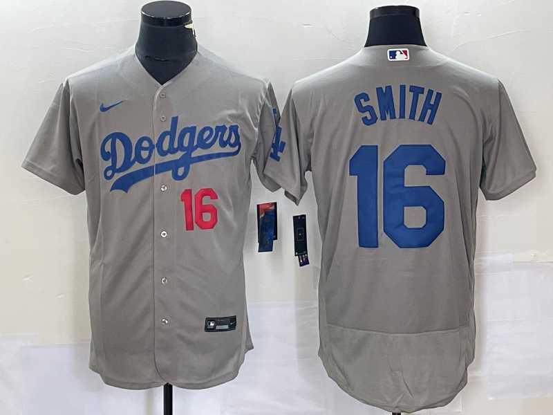 Men's Los Angeles Dodgers #16 Will Smith Number Grey Stitched Flex Base Nike Jersey
